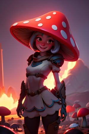 ((masterpiece,best quality)), absurdres,, Mushroom_Girl,solo, smiling, looking at viewer, cowboy shot,cinematic composition, dynamic pose,