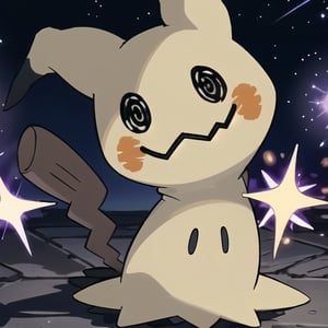 ((masterpiece,best quality)), absurdres,, Mimikyu_Pokemon,  no humans,  purple star, sparkle, starry_background, solo, looking at viewer, cinematic composition, 