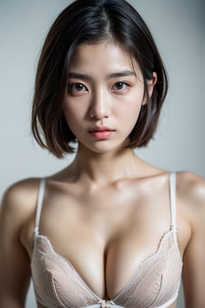 ultra high res, (photorealistic:1.4), RAW photo, (waist shot), (1girl, 20yo), (beautiful detailed face and eyes), (symmetrical clear eyes), (trendy symmetrical hairstyle), (medium breasts), (wearing trendy underwear), (cleavage), masterpiece, best quality