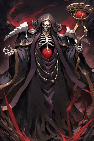 //Quality,
masterpiece, best quality, detailed
,//Character,
solo,
,//Fashion,
,//Background,
,//Others,
,ainz ooal gown \(overlord\), 1boy, red eyes, skull, skeleton, glowing, hood, shoulder armor, robe, staff