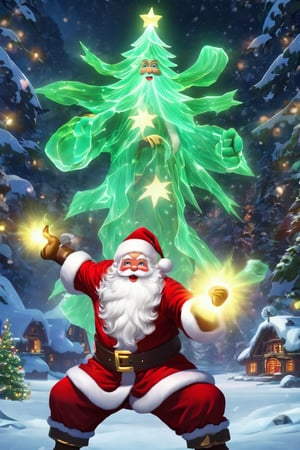 christmas, Santa Claus, nature, masterpiece, best quality, glowing, dual wielding, 32k, art style,SANTA CLAUS