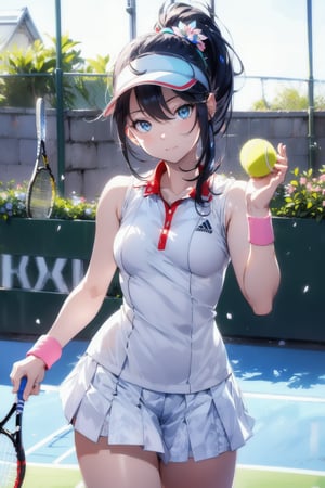 Paris Olympics, (((tennis))), (blue sky), (white, red, blue, tricolor color), 
visor cap, white dress, short dress, sleeveless, wristband, tennis uniform, (full body), ((playing tennis)), 
anime style beautiful woman, 1girl, (ponytail), black hair, (long hair), 

Slender, skinny, (turime), thick eyebrows, 

vibrant colors, sharp focus, best quality, depth of field, cinematic lighting, (illustration, 8k CG, extremely detailed), ultra-detailed, high resolution, firefliesfireflies, perfect light, 
stylish pose, 8k, very clear, highest quality, high resolution. best quality, illustration, sax blue, 1girl, cute, (dynamic lighting:1.2), cinematic lighting, delicate facial features, detailed eyes, sharp pupils, realistic pupils, depth of field, bokeh, sharp focus, (hyper-detailed, bloom, glow:1.4), many small gems,girl,ftspMom