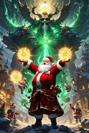 christmas, Santa Claus, nature, masterpiece, best quality, glowing, dual wielding, 32k, art style,SANTA CLAUS