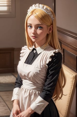 Tuareninya Veyron, (masterpiece), (best quality), 8k illustration, 1girl, solo, maid dress, outfit, uniform, valentine theme, indoors, Valentine tone, Valentine decoration, red and pink theme, love, tuare, blue eyes, long hair, blonde hair, 