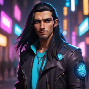 Male, middle eastern features and long dark hair,
county festival 
futuristic Neon cyberpunk synthwave cybernetic  John Kenn Mortensen and by Johannes Vermeer and by Marco Guerra