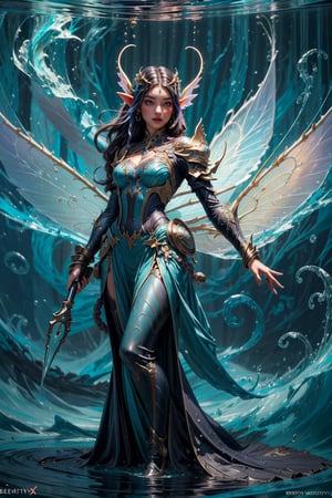 1girl, full length, fairy of water, scales, tenticles, fairy wings,
High quality, detailed, masterpiece, swirling upward in a spiral of water, weapon,EnvyBeautyMix23,Science Fiction