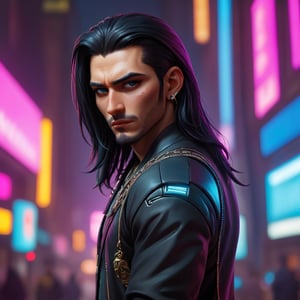 Male, middle eastern features and long dark hair,
county festival 
futuristic Neon cyberpunk synthwave cybernetic  John Kenn Mortensen and by Johannes Vermeer and by Marco Guerra