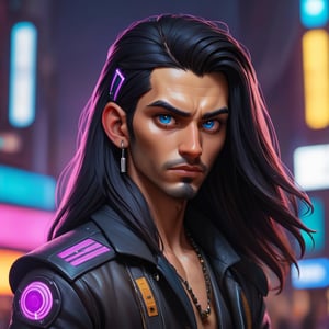 Male, middle eastern features and long dark hair,
county festival 
futuristic Neon cyberpunk synthwave cybernetic  John Kenn Mortensen and by Johannes Vermeer and by Marco Guerra