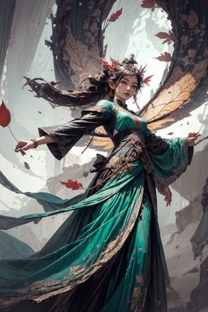 1girl, full length, fairy of wind, leaves blowing, fairy wings,
High quality, detailed, masterpiece, swirling upward in a spiral of leaves and dust, weapon