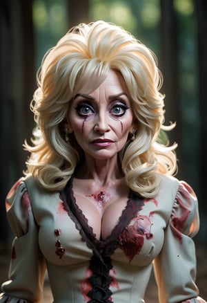 dolly parton - zombie from the walking dead full length photo
cinematic color grading lighting vintage realistic film grain scratches celluloid analog cool shadows warm highlights soft focus actor directed cinematography technicolor  Richard Le Manz