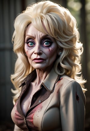 dolly parton - zombie from the walking dead full length photo
cinematic color grading lighting vintage realistic film grain scratches celluloid analog cool shadows warm highlights soft focus actor directed cinematography technicolor  Richard Le Manz