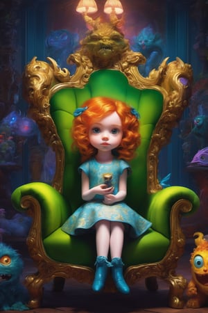 cute  monsters, cuteness overload, fantasy,    ultra highly detailed, triadic colors , cinematic, 32k, cute well-dressed  tiny ginger-haired girl sitting on a   armchair, big detailed fluffy  nightmare  scary demon  white monster standing behind her,  cute face,  glittering , detailed oil painting by Craola,  Dorian Vallejo, Damian Lechoszest, Todd Lockwood,  , face by Craola, luminism, , storybook illustration,      , extremely big glowing   eyes,   baroque interior,  highly detailed unusual  highly detailed, intricated, intricated pose,   masterpiece, high quality, 