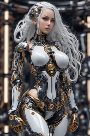 cyborg style, cyborg, 3d style,3d render,cg,beautiful, (1girl, looking at viewer,close up), white hair, long braid, brown eyes, cyborg , mechanical limbs,cute gloves, dancing, dynamic pose, black metalic parts,golden parts, Reflections on metal, standing and with a big ass, big and voluptuous breasts, sensual and erotic, front view, with a large and erotic sex,nud, full body, front view
