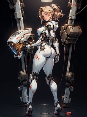  1 girl , cute girl, pretty eyes, cheeky face , hands hidden , naughty grin , Sci-fi, ultra high res, futuristic, body suspended with a few thick cables , {(little robot)}, {(solo)}, full body, open legs , {(complex, Machine background, Mecha parts)}

standing and with a big ass, big and voluptuous breasts, sensual and erotic, front view, with a large and erotic sex, blond hair, nud, full body