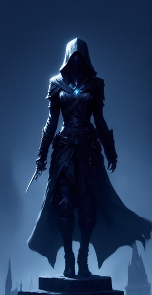 Assassins creed, female assassins, dark city, standing on rooftops, monster, scary, dark, dark aura, smooth style, sharp style