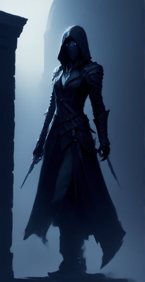 Assassins creed, female assassins, dark city, standing on rooftops, monster, scary, dark, dark aura, smooth style, sharp style