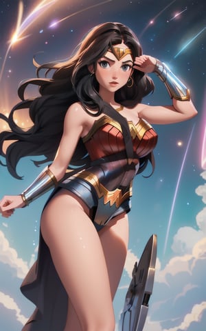 ((wonder woman)) full body, masterpiece, best quality, jumping, action pose, spread legs, wavy hair, sexy, 4k, photo of  beautiful Gal Gadot style, Gal Gadot face, Gal gadot looks looks,masterpiece, medium size breast, black wavy hair, wide hips,  spread legs, sexy, | wet, natural skin texture, soft cinematic light, elegant, (cinematic look), (saturated colors:1.1), | soft cinematic light, (detailed cloudscape:1.1), beautiful face, beautiful eyes, fantasy, | space background, stars, planets ,sexy body, toned muscles,  (long messy black iridescent hair:1.3), detailed skin texture, BREAK,  photorealistic, highly detailed, windblow, defocus photo, space background, galaxy, real life lighting, highlights, bright instagram LUT, ,deepthroat / cum / hands on another's head / pov hands / head grab,after sex, ,csr style,in a shower, , ,suspended congress,pastel color,doggystyle,TABLE SEX,crop shirt underboob