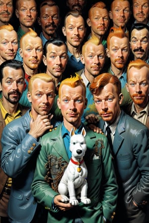 Comic cover of ((tintin)) in art style of Glenn Fabry,  Hyper realistic colorful portrayal with intricate linework and shading, pulp atmosphere, Dynamic composition and nuanced details, serial art, 
