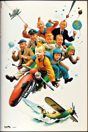 Comic cover of ((tintin)) in art style of Glenn Fabry,  Hyper realistic colorful portrayal with intricate linework and shading, pulp atmosphere, Dynamic composition and nuanced details, serial art, natural environnement, and girls
