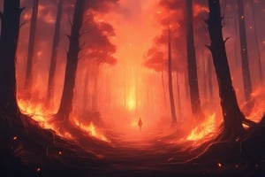 A burning forrest in anime style