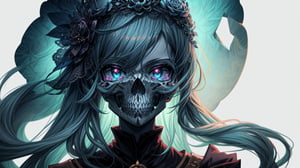 Prompt: anime girl with long hair and a skull in her hands, anime skull portrait woman, scary detailed art in color, anime art wallpaper 4k, anime art wallpaper 4 k, a beautiful artwork illustration, colorefull, dark but detailed digital art, digital anime illustration, clean detailed anime art, anime art wallpaper 8 k, detaild background