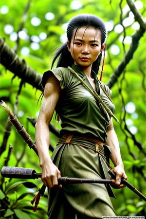 realistic award-winning photo in a viet nam jungle vietnamese warrior woman viet cong