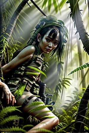 Award winning photo realistic high definition best quality 8k vietnamese ejerciti ready for an ambush hiding in the jungle