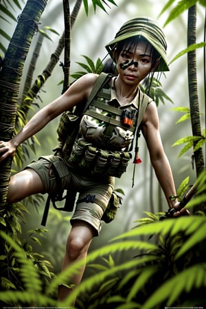 Award winning photo realistic high definition best quality 8k vietnamese ejerciti ready for an ambush hiding in the jungle