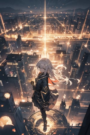 overhead angle shot, pale eyes, golden, shiny, gold hair, High detailed , midjourney, perfecteyes, Color magic, urban techwear, hmochako, high elf, witch, witch, Long hair , long hair