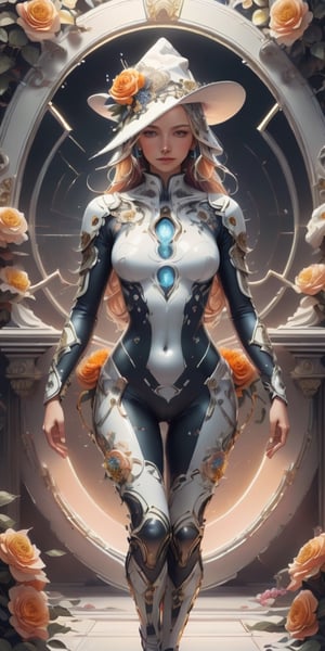 (4k), (masterpiece), (best quality),(extremely intricate), (realistic), (sharp focus), (cinematic lighting), (extremely detailed), celestial, mythological, mirrors, portals,gateways,

A beautiful young girl wearing a orange bodysuit with a wizard hat 

,DonMR0s30rd3r, fantasy
,flower4rmor, see-through, flower bodysuit, flowers in hair
,yinyangtech, fantasy, yin, 
,neotech, sleek