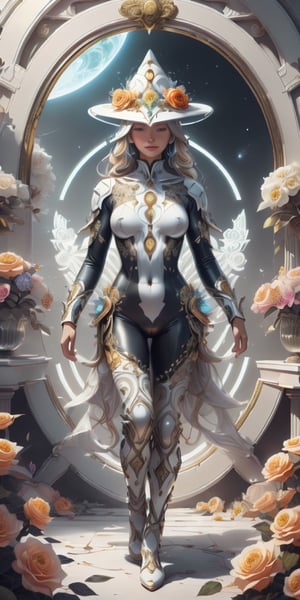 (4k), (masterpiece), (best quality),(extremely intricate), (realistic), (sharp focus), (cinematic lighting), (extremely detailed), celestial, mythological, mirrors, portals,gateways,

A beautiful young girl wearing a orange bodysuit with a wizard hat 

,DonMR0s30rd3r, fantasy
,flower4rmor, see-through, flower bodysuit, flowers in hair
,yinyangtech, fantasy, yin, 
,neotech, sleek