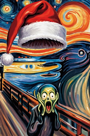The Scream with a Santa hat of Munch,santa,Xmas
,Leonardo style 