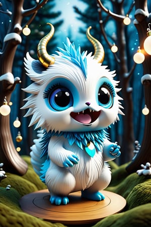 (((three white chibi monster ))) ,like a Long-tailed Tit with a horns ,a Allen in a woods, with music notes colorful Allen world with DMA, analogue spectrum hologram, close-up a xmas ornaments
, hologram vortex simulation, Cristal trees, blue , gold and silver patterns, path background hyper detailed, with Inca filer of gold, ((music life)), music notes, high resolution, cinema 4D