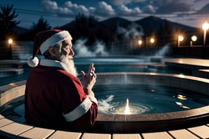 Santa in a Open-air hot springs,<lora:659111690174031528:1.0>
