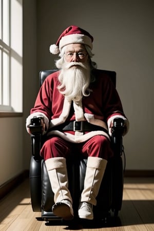 Santa Claus sitting in a massage chair,<lora:659111690174031528:1.0>