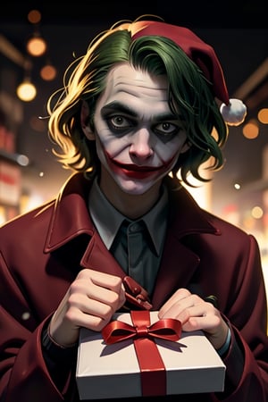 the Joker as a Santa Claus with gift box

,,<lora:659111690174031528:1.0>