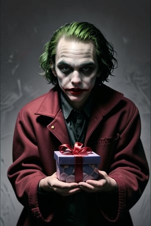 the Joker as a santa with gift box

,,<lora:659111690174031528:1.0>