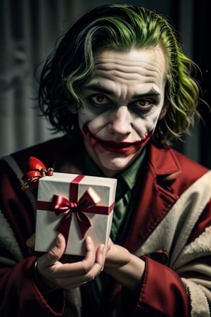 the Joker as a santa with gift box

,,<lora:659111690174031528:1.0>