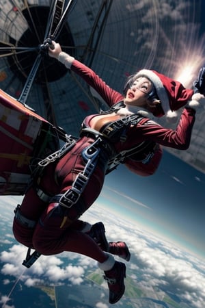 Santa Claus skydiving with a gift box, in the sky, giga_busty
,<lora:659111690174031528:1.0>