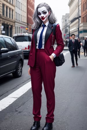 joker as a highschool girl, fully clothed uniforms, full body shot. on the street, giga_busty