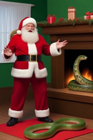 Santa scared of (snake), detailed snake,,<lora:659095807385103906:1.0>