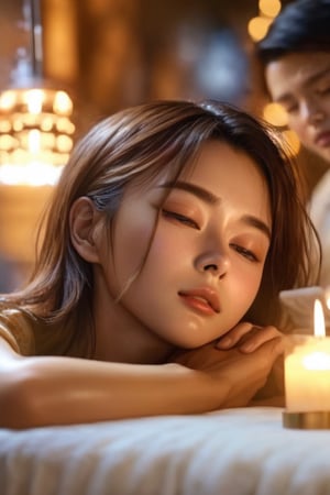 (4k), (masterpiece), (best quality),(extremely intricate), (realistic), (sharp focus), (award winning), (cinematic lighting), (extremely detailed), girl receiving a face massage,boho_chic,kwon-nara