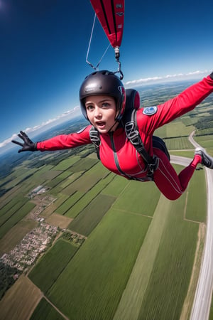 (4k), (masterpiece), (best quality),(extremely intricate), (realistic), (sharp focus), (award winning), (cinematic lighting), (extremely detailed), Skydiving, girl about to jump from Cessna, scared, clear sky, beautiful countryside