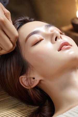 (4k), (masterpiece), (best quality),(extremely intricate), (realistic), (sharp focus), (award winning), (cinematic lighting), (extremely detailed), girl receiving a face massage,boho_chic,kwon-nara