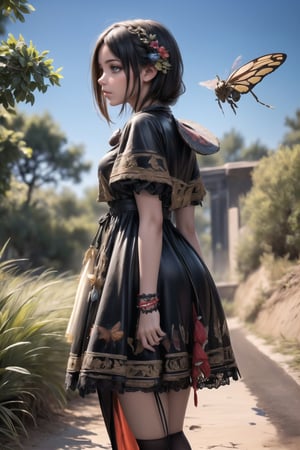 (sharp focus),  (award winning),  (extremely detailed),  (best quality, 4k, 8k, highres, masterpiece:1.2), ultra-detailed, (realistic, photorealistic, photo-realistic:1.37), a girl playing with ((big insects)), outdoor, sky,Sara