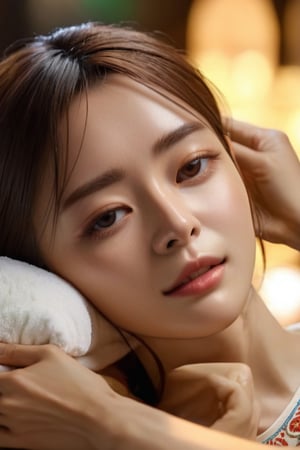 (4k), (masterpiece), (best quality),(extremely intricate), (realistic), (sharp focus), (award winning), (cinematic lighting), (extremely detailed), girl receiving a face massage,boho_chic,kwon-nara