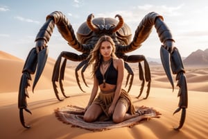 (4k), (masterpiece), (best quality),(extremely intricate), (realistic), (sharp focus), (award winning), (cinematic lighting), (extremely detailed), girl and scorpion, desert, from below, skirt_lift,boho_chic