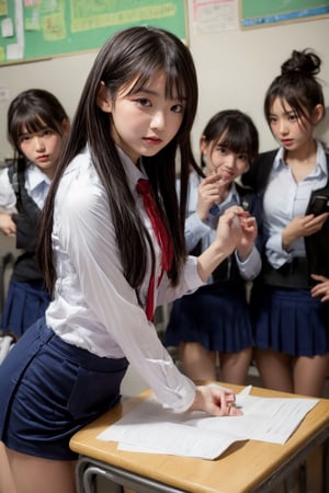 A girl being harassed by delinquents, classroom