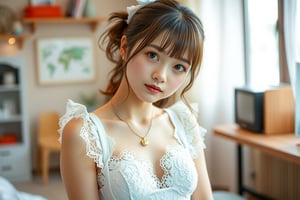 Japanese female, 18 years old, kawaii, cute face, pout your mouth, sexy lips, Cute lace costume, upper body, indoors, highest quality, high resolution, 
