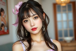 Japanese female, 18 years old, kawaii, cute face, sexy lips, Cute lace costume, upper body, indoors, highest quality, high resolution, 
